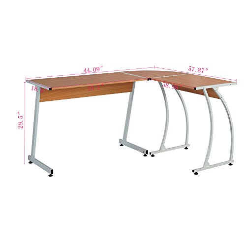 L-Shaped Durable E1 15MM Chipboard & 0.7mm Steel Arc Legs Splicing Computer Desk Wood Color