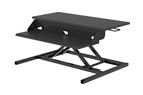 Luxor 2-Tier Height-Adjustable Pneumatic Lift Standing Desk Converter with Keyboard Tray and Built-in Cable Management - Black