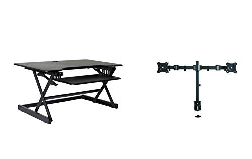 Rocelco 40" Large Height Adjustable Standing Desk Converter with Dual Monitor Mount Bundle - Quick Sit Stand Up Computer Workstation Riser - Retractable Keyboard Tray - Black (R DADRB-40-DM2)