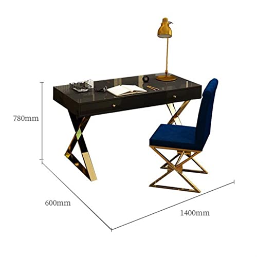 Zenglingliang Nordic Light Luxury Writing Desk with Gold Metal Frame, 1.2/1.4m - Black/White