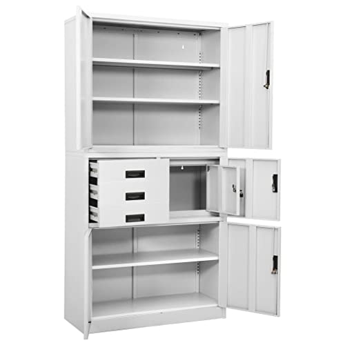 QZZCED Office Cabinet Lockable Doors White Steel 35.4"x15.7"x70.9