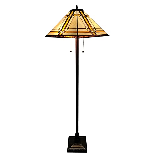 Amora Tiffany Floor Lamp Torchiere - 61” Vintage Stained Glass Standing Light