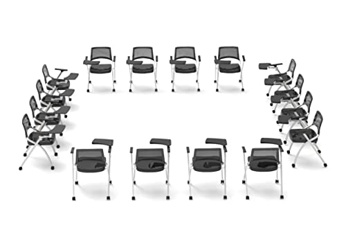 TEAMtime 16 Person Flip Table Student Chair Set - Model 2057, Black Color, Foldable and Nestable for Compact Storage