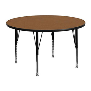 Flash Furniture 48'' Round Oak Thermal Laminate Activity Table - Height Adjustable Short Legs