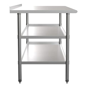 Flash Furniture Stainless Steel Work Table with Backsplash and Undershelves - 72"W x 30"D x 34.5"H, NSF