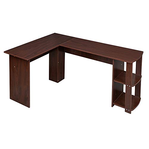 FCSFSF Desktop Computer Desk Desk Computer Desk with Storage Shelf L-Shaped Home Office Workstation Desk with 2-Layer Storage Shelf Corner Computer Desk