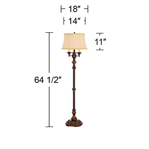 Barnes and Ivy Traditional Italian Floor Lamp Candelabra Style 4-Light 64.5" Tall Bronze Brown Gold Bell Shade