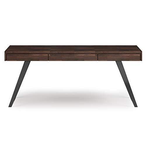 SIMPLIHOME Lowry SOLID WOOD and Metal Modern Industrial 72 inch Wide Home Office Desk, Writing Table, Workstation, Study Table Furniture in Distressed Charcoal Brown