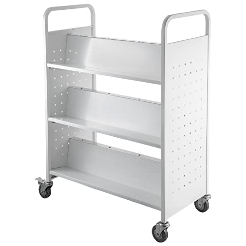 Zero One Book Cart 200LBS Double Sided Rolling Library Cart with Lockable Wheels