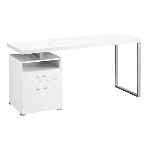 Monarch Specialties Computer Writing Desk for Home & Office Laptop Table with Drawers Open Shelf and File Cabinet-Left or Right Set Up, 60" L, White