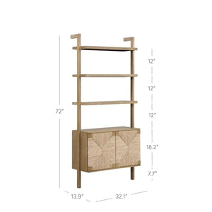 Nathan James Beacon 3-Shelf Solid Wood Bookshelf with Storage Cabinet and Seagrass Door Fronts