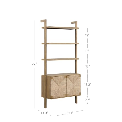 Nathan James Solid Wood Bookshelf with Storage Cabinet & Seagrass Door Fronts, Set of 4