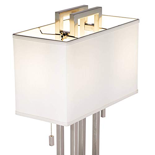 Possini Euro Design Double Tier Standing Floor Lamp 62" Tall Brushed Nickel Silver Rectangular Off White Shade