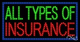 LED All Types of Insurance Sign for Business Displays | Rectangle Light Up Sign for Business | 17"H x 32"W x 1"D