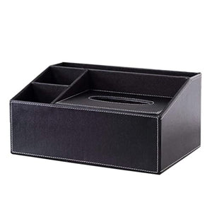 ZLYPSW Trapezoid Multi-Functional Leatherette Desk Organizer Box Tissue Cover Holder&TV Remote Control Holder (Color : Black, Size : 28.5 * 17.5 * 13cm)