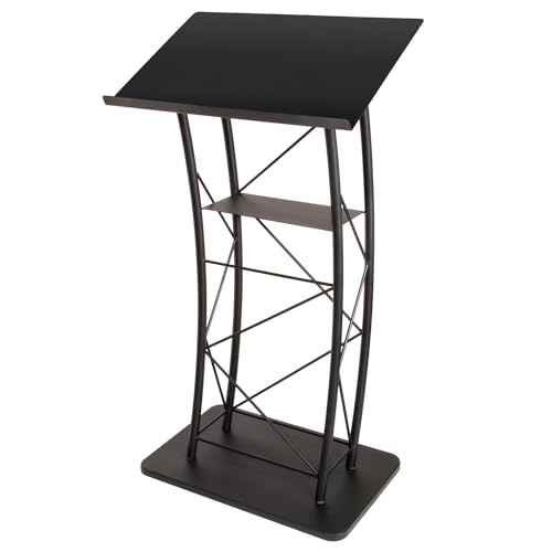 AVTronics Kingdom KMLSTL Large Curved Metal Lectern with Shelf - Black