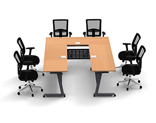 Team Tables Folding Training Seminar Classroom Tables Connect Model 2550 9pc Beech with Industrial Caster Z-Base, Modesty Panel, Shelf, Power + USB Outlet (Seating Included)