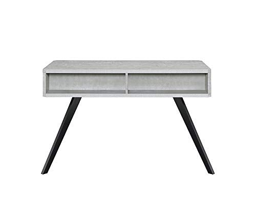 Knocbel Home Office Faux Concrete Desk Workstation Laptop Table with 2 Drawers & Wooden Tapered Legs, 47" L x 24" W x 30" H (Faux Concrete and Black)