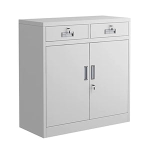KIZQYN Metal 2-Drawer Lateral File Cabinet, White, 33.4" L×35.4" H×15.3" D