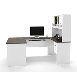 Bestar 3-Piece Set Including a U-Shaped Desk with Hutch, a lateral File Cabinet, and a Bookcase - Innova