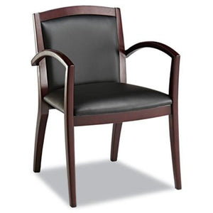Alera ALERL5219M Reception Lounge 500 Series Arch Solid Wood Chair, Mahogany/Black Leather
