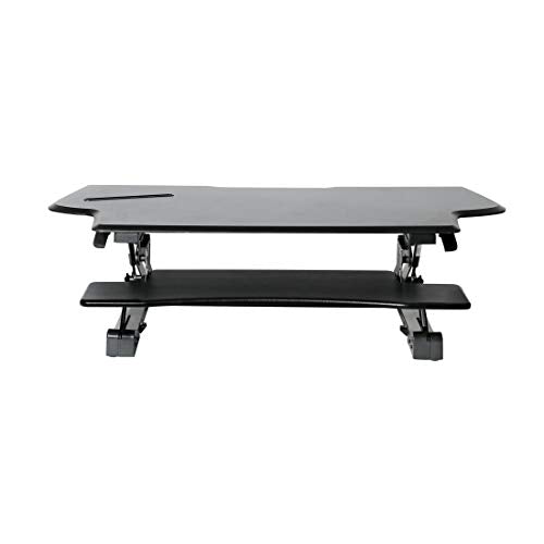 Seville Classics OFF65878 AIRLIFT 47" Extra-Wide Gas-Spring Height Adjustable Standing Desk Converter Workstation Ergonomic Dual Monitor Riser with Keyboard Tray and Phone/Tablet Holder, Large, Black