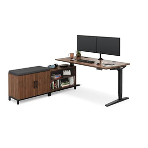 UPLIFTDESK MoPac Credenza (Walnut) - Black Handles, Black Base, Gray Cushion