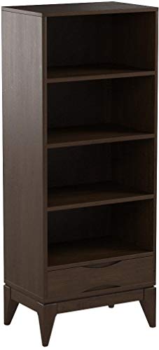Simpli Home 3AXCHRP-08 Harper Solid Hardwood 60 inch x 24 inch Mid Century Modern Bookcase with Storage in Walnut Brown