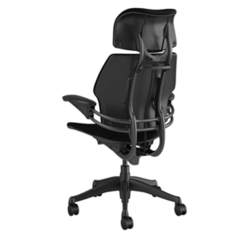 Humanscale Freedom Office Chair with Headrest - Ergonomic Work Chair with Highly Adjustable Arms and Gel Seat - Graphite Frame - Black Fabric