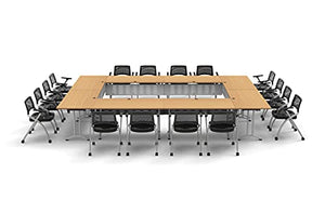 Team Tables 16 Person Beech Folding Training Tables Set with Chairs & Modesty Panels
