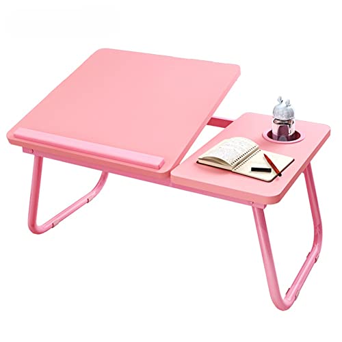 MHHFD Laptop Bed Desk, Portable Laptop Stand, Foldable Laptop Desk Bed Sofa Table Tray Adjustable Height and Viewing Angle Laptop Stand with Drawer Bed Computer Desk (Color : Pink)
