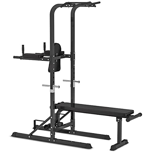 ER KANG Power Tower with Bench, 1000 LBS Pull Up Bar Dip Station, Pull Up Tower for Bench Press, Home Gym, Workout, Strength Training (2021 New)