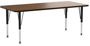 Flash Furniture 30''W x 72''L Rectangular Oak Thermal Laminate Activity Table - Height Adjustable Short Legs
