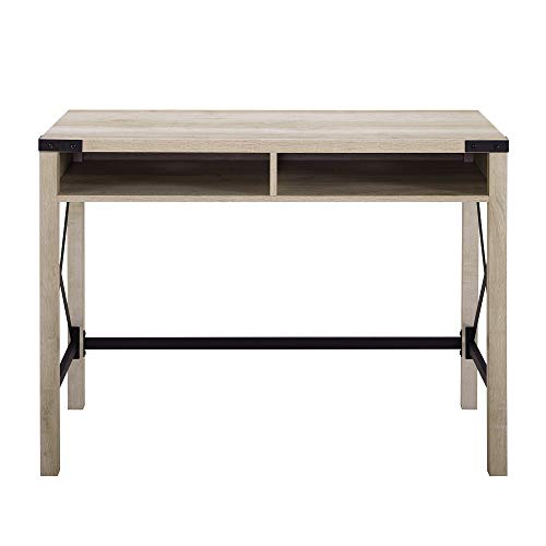 Walker Edison Rustic Modern Farmhouse Metal and Wood Laptop Computer Writing Desk Home Office Workstation - White Oak