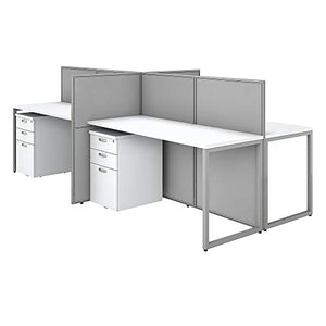 Bush Business Furniture Easy Office 4 Person Cubicle Desk with File Cabinets, 60W x 45H, Pure White