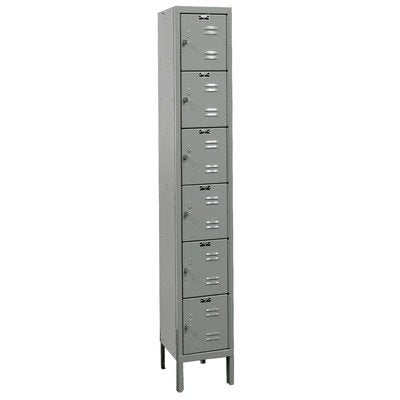 Hallowell U1258-6A-HG Hallowell Gray Steel Premium Box Locker, 1 Wide with 6 Opening, 6 Tier, 12" Width x 78" Height x 15" Depth, Assembled