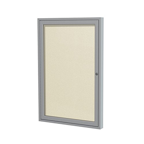 Ghent 36"x36"  1-Door Outdoor Enclosed Vinyl Bulletin Board, Shatter Resistant, with Lock, Satin Aluminum Frame - Ivory (PA13636VX-185), Made in the USA