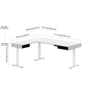 Bestar Pro-Vega L-Shaped Standing Desk with Credenza, 81W, White & Black