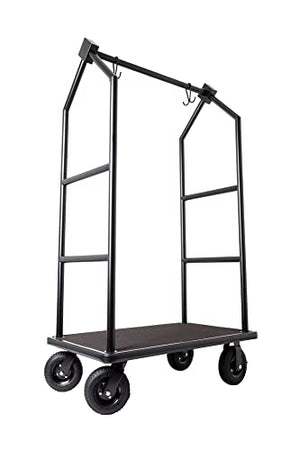 Wholesale Hotel Products Outdoor Utility Cart Wagon, Black, Stainless Steel Tubing, Plywood Deck, Non-Scuffing Bumper, Pneumatic Wheels