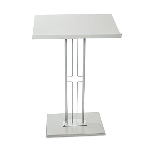 Source One Silver & Black Floor Podium Premium Steel with Wood Base, Slanted Top with Lip 45.5″ Tall (Silver)