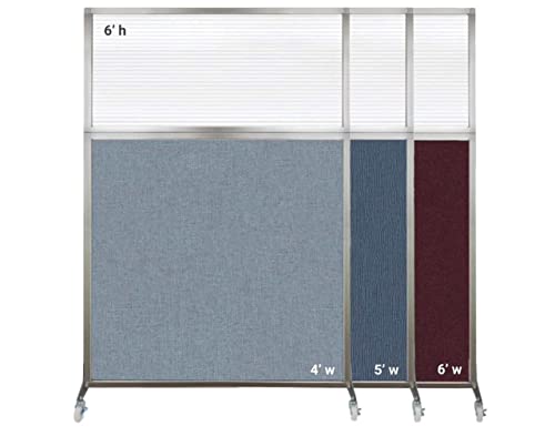 VERSARE Freestanding Divider | Clear Window | Standalone Partition | Office Workstation | 6' x 6' | Lime Green Fabric Panels