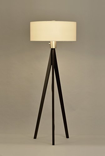Nova Lighting 10858 Tripod Floor Lamp, Dark Wiped Wood & Brushed Nickel with White Linen Shade