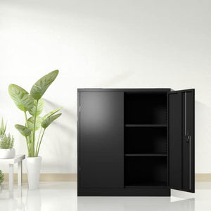 Zenvya Mobile Metal Filing Cabinet with Adjustable Shelf, Lockable Doors, Black