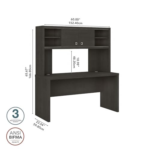 Bush Business Furniture Office by kathy ireland Echo 60-inch W Credenza Desk with Hutch, Charcoal Maple