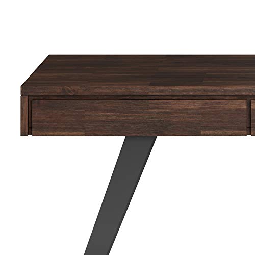 SIMPLIHOME Lowry SOLID WOOD and Metal Modern Industrial 72 inch Wide Home Office Desk, Writing Table, Workstation, Study Table Furniture in Distressed Charcoal Brown