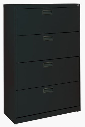 Sandusky 400 Series Black Steel Lateral File Cabinet with Plastic Handle, 30" Width x 53-1/4" Height x 18" Depth, 4 Drawers