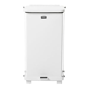 Rubbermaid Commercial Defenders Step-On Trash Can with Plastic Liner, 12 Gallon, White, FGST12EPLWH