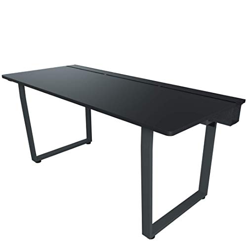 DEZCTOP Bifrost 63W x 28D Gaming PC Computer Desk, Large Workstation for Gamers or Home Office with Reserved Space for Headset/Cup Holders, Cable Management, Stainless Steel Frame (Black) (Black)