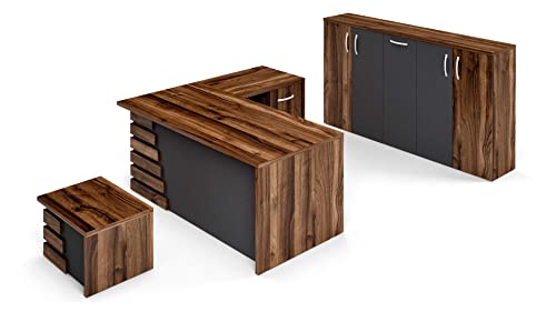 Casa Mare 79" Executive Office Furniture Set | Made of Wood | Home Office Modern Business Suite | 3-Piece Including L Shaped Desk with Drawers, Coffee Table and Large Storage Cabinet | Brown & Black