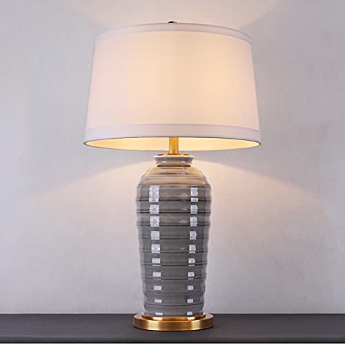 SLEEVE Grey Ceramic Table Lamp with Fabric Lampshade - 28.3" H Bedside Desk Light